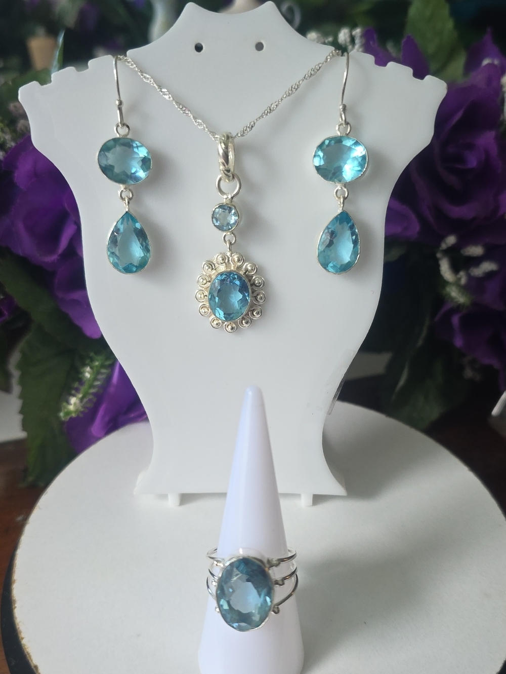 (NWT) Blue Aquamarine 925 Jewelry Set